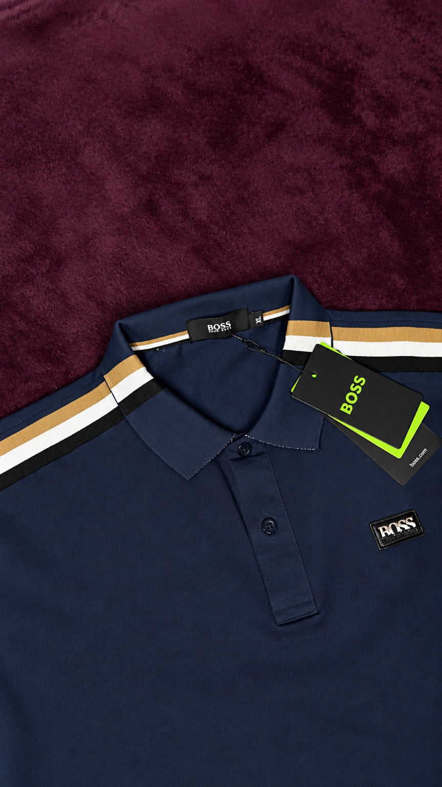 BOSS Polo Azul Franjas Tricolor