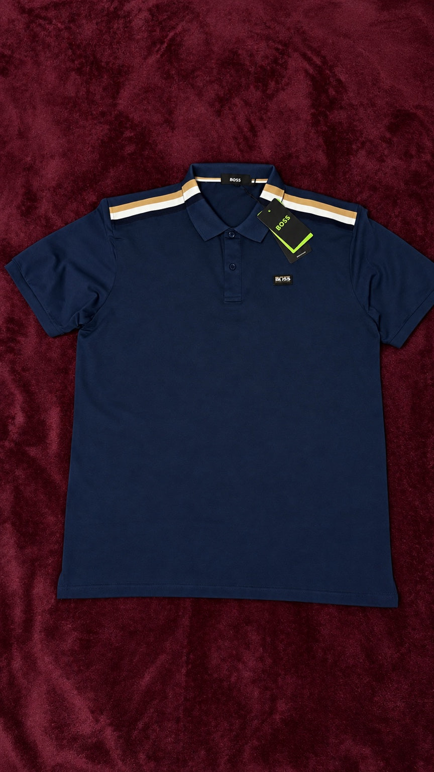 BOSS Polo Azul Franjas Tricolor
