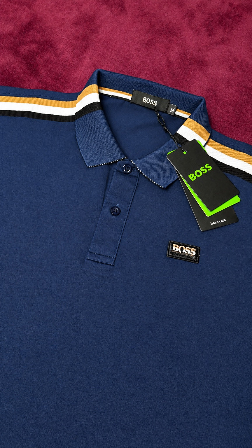 BOSS Polo Azul Franjas Tricolor